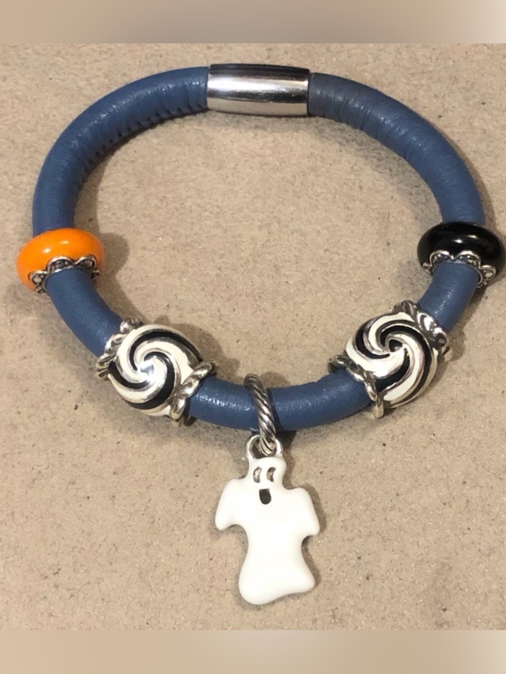 Brighton Primavera Spacer in Orange Resin bead with silver edges in floral motif - Picture 7 of 8